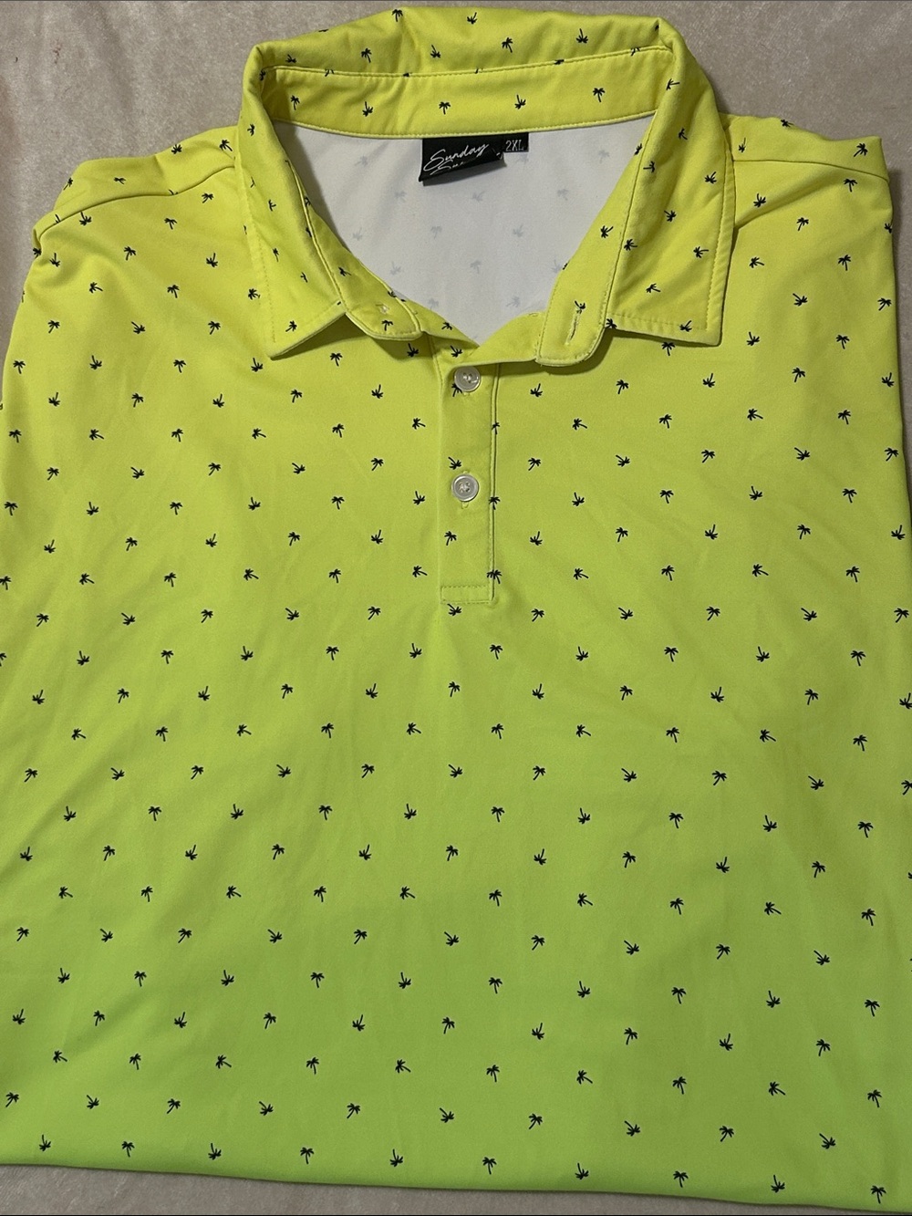 Sunday Swagger Mens Golf Polo Shirt 2XL Yellow Neon Green Fade Palm Trees Golf
